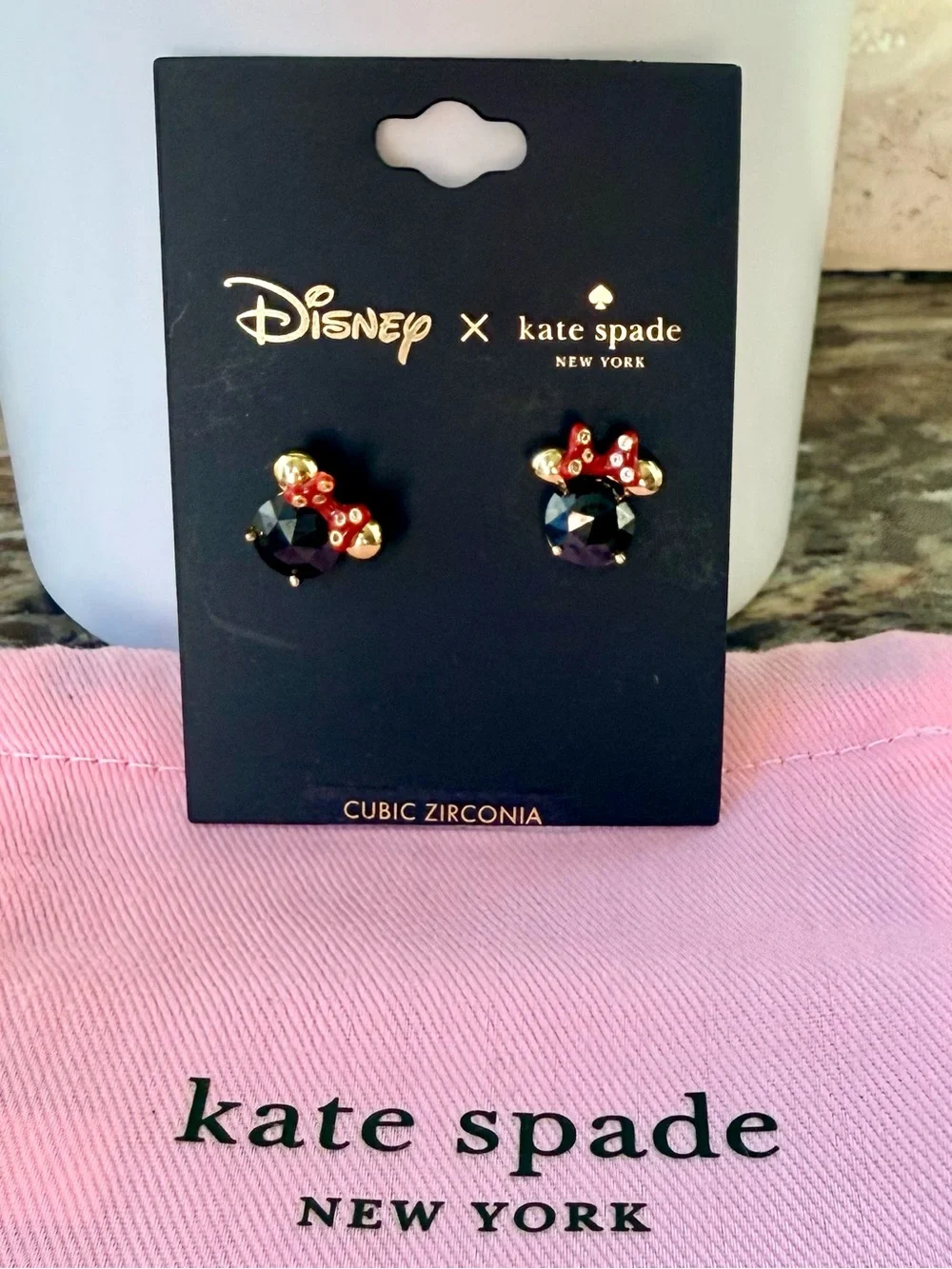 NEW Disney × Kate Spade Minnie Mouse Stud Earrings Black CZ NWT